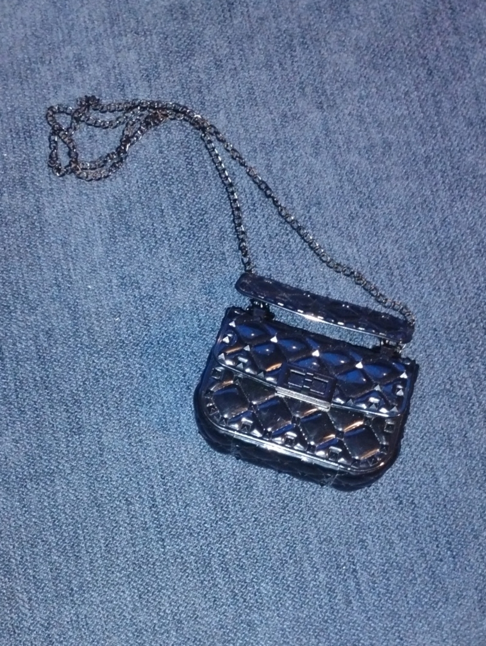 Quilted Patent Mini Crossbody Bag - Black